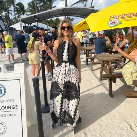 Anthropologie 1X Sol Soleil Sun Tigre Indigo Halter Maxi Dress Black White NWT - Picture 4 of 10